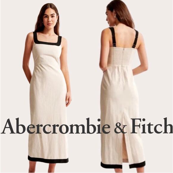 Abercrombie & Fitch linen square neck column midi dress size L - Picture 1 of 8